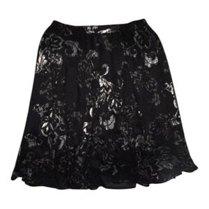 New York & Co Skirt Womens Sz Medium M lined black flare flowy grey silv…